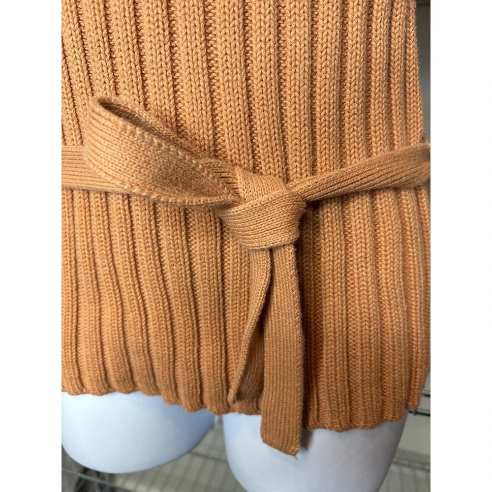 Vintage St Johns Bay Womens Camel Ribbed Knit Mock Neck Belted Sweater Sz M Chic